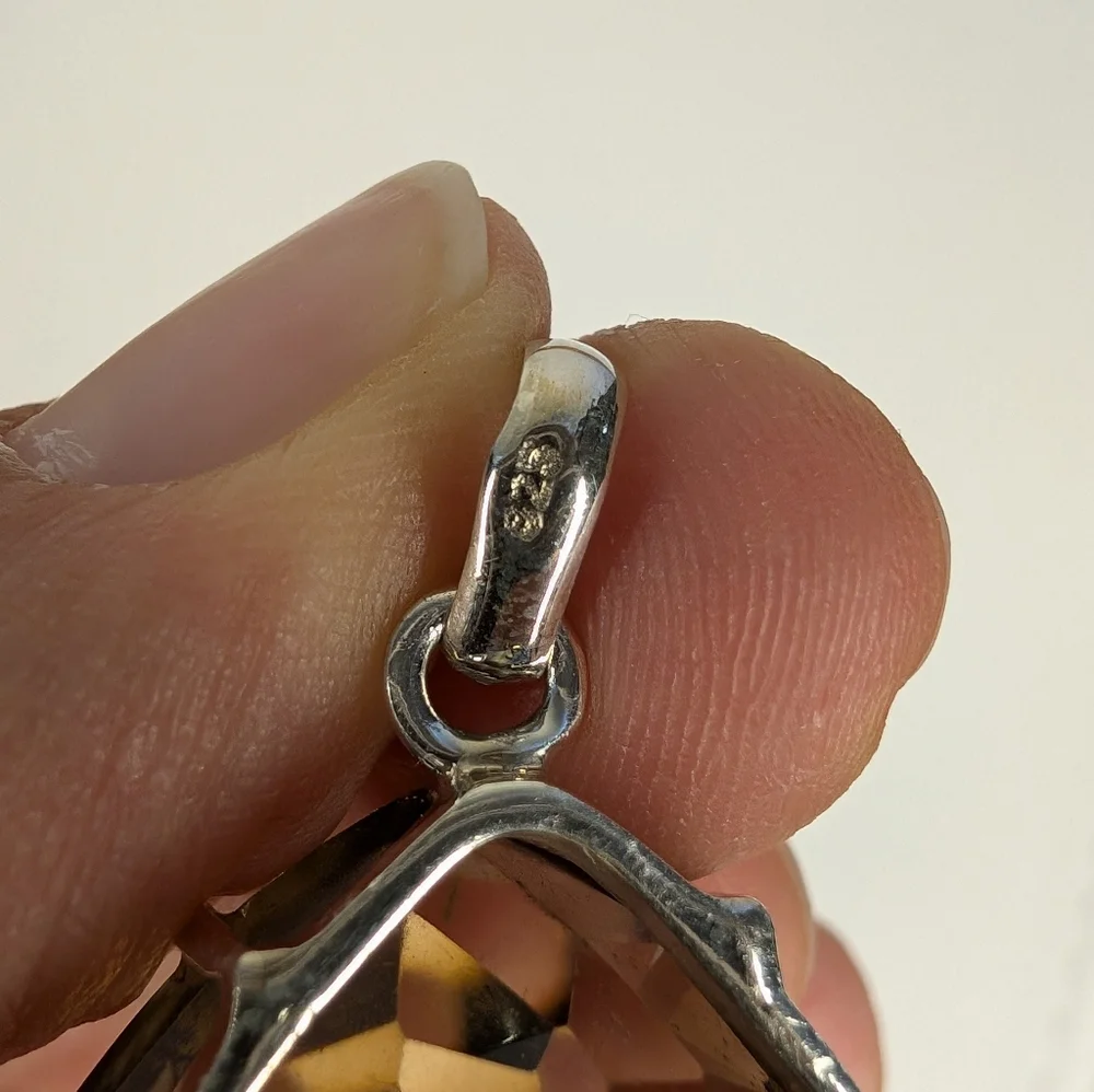 Giant Faceted Smokey Quartz Pendant S925 Sterling Silver - Picture 9 of 9